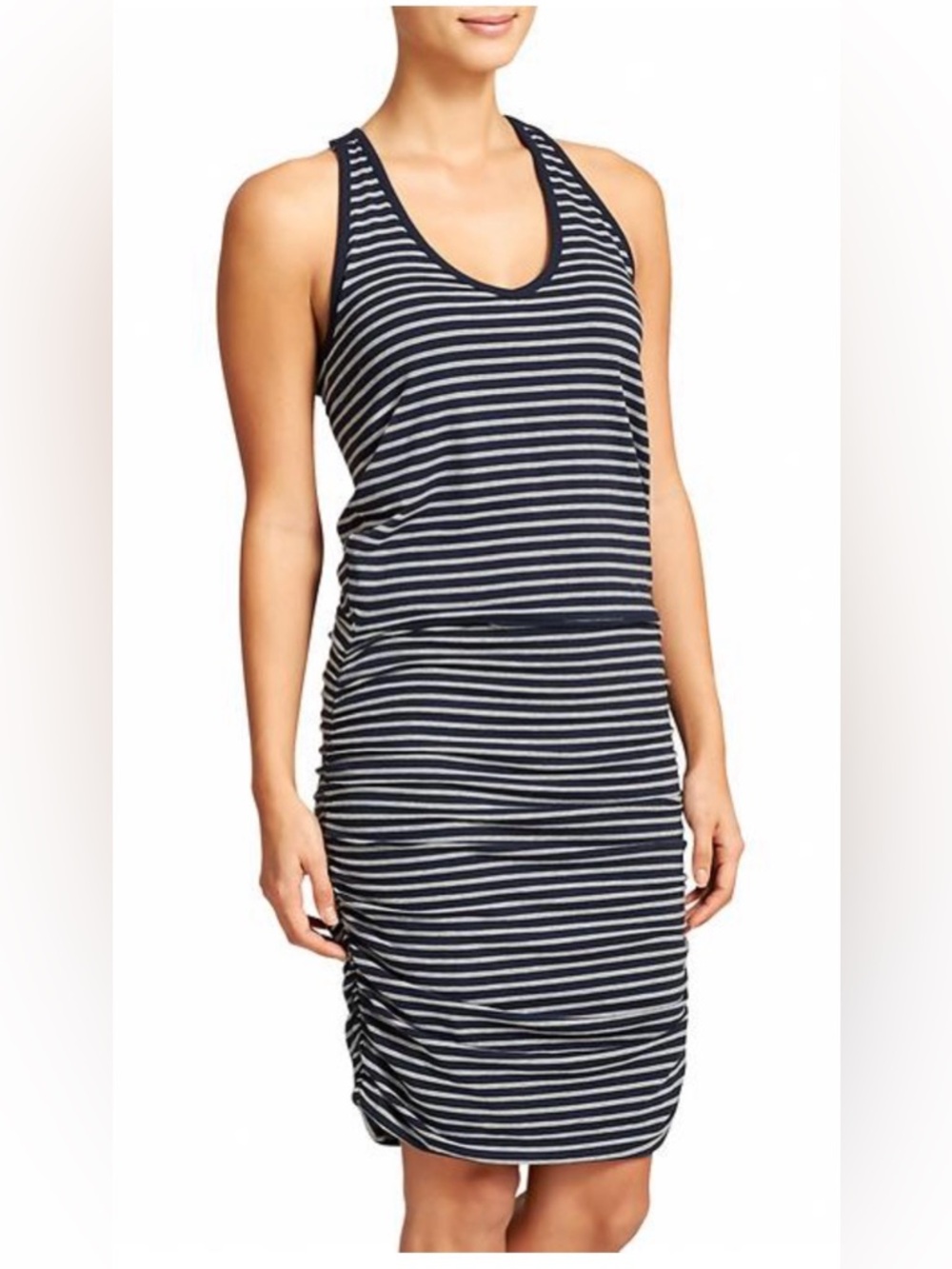 Athleta Striped Navy and White Racerback Tank Dress Size Large Tall